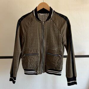 Abercrombie & Fitch Green Square Eyelet Jacket with Sporty Striped Cuffs XS